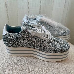 Chiara Ferragni Glitter Platform Sneakers Silver nib